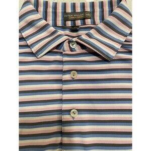 Peter Millar Summer Comfort Polo Blue, Pink, White Striped Size L Golf